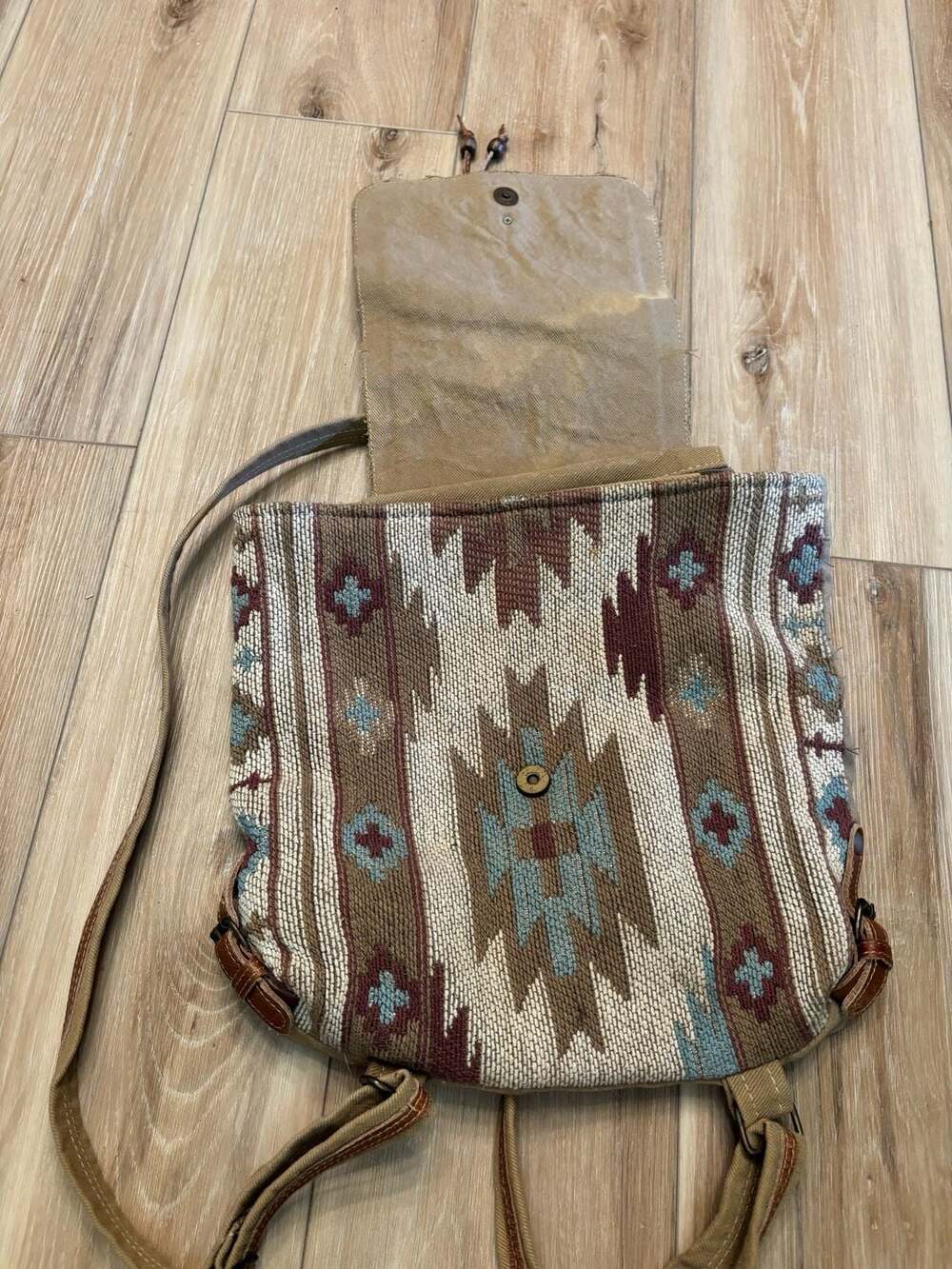 Myra Bag Oriental Rug Upcycled Canvas and Cowhide Backpack - Picture 4 of 7